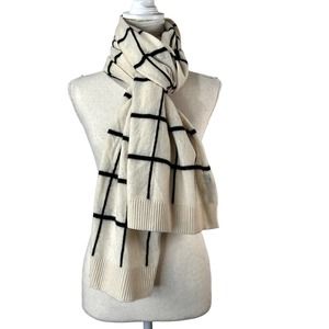 Charter Club Cashmere Scarf Windowpane Grid Pattern Preppy Lit Kid White Knit